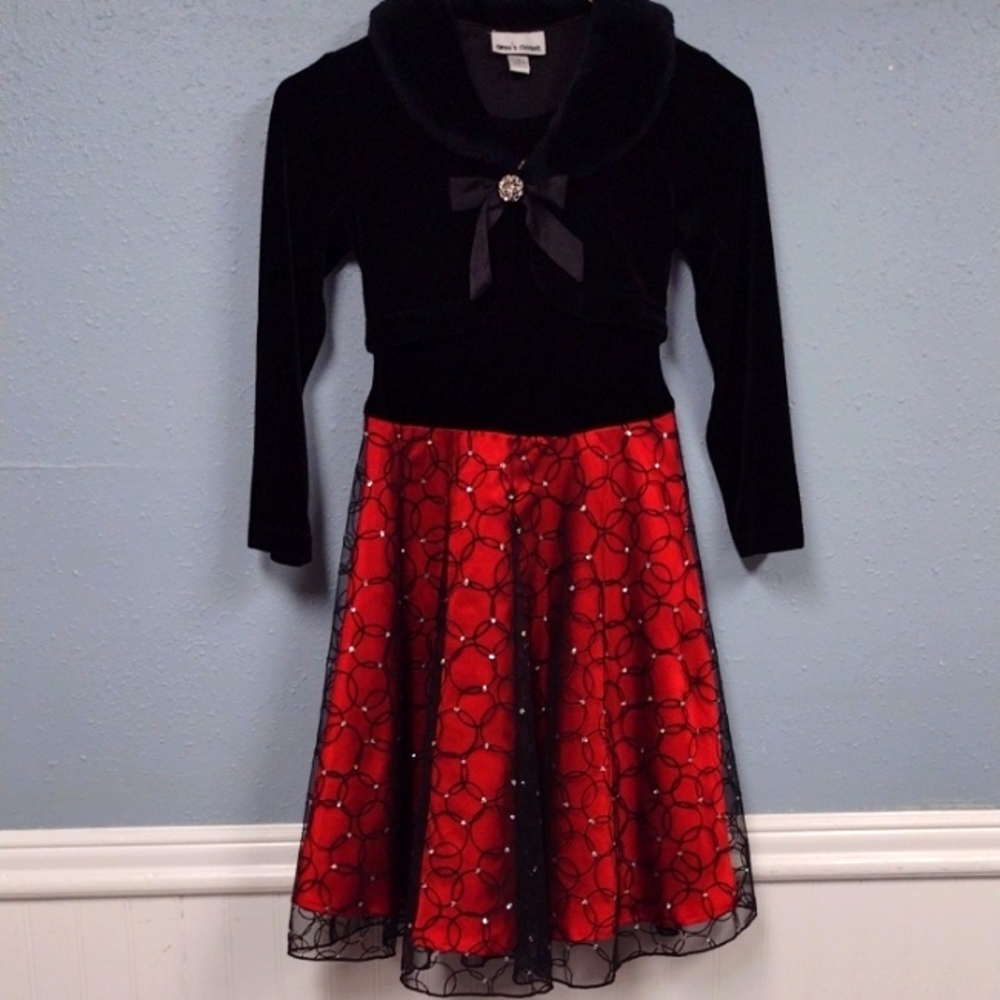 Amy's Closet Velvet Black and Red Formal Kids Dress